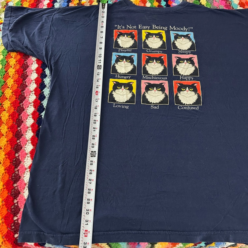 Vintage Y2K Moody Cat Faces Made in Egypt Navy Oversized 100% Cotton Tee… - Picture 6 of 9